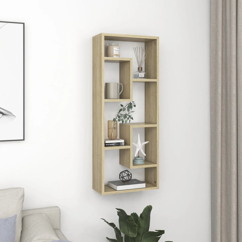 Wandschap 36x16x90 cm bewerkt hout sonoma eikenkleurig is nu te koop bij PeponiXL, paradijselijk wonen!