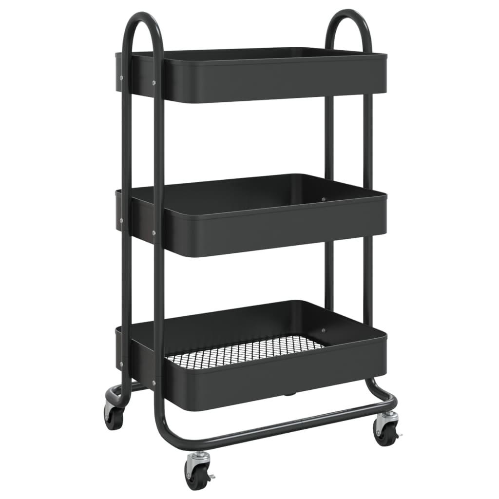Trolley 3-laags 43x34x79 cm staal zwart is nu te koop bij PeponiXL, paradijselijk wonen!