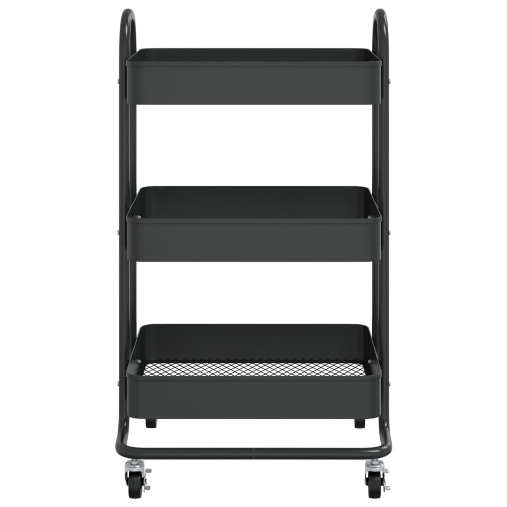 Trolley 3-laags 43x34x79 cm staal zwart is nu te koop bij PeponiXL, paradijselijk wonen!