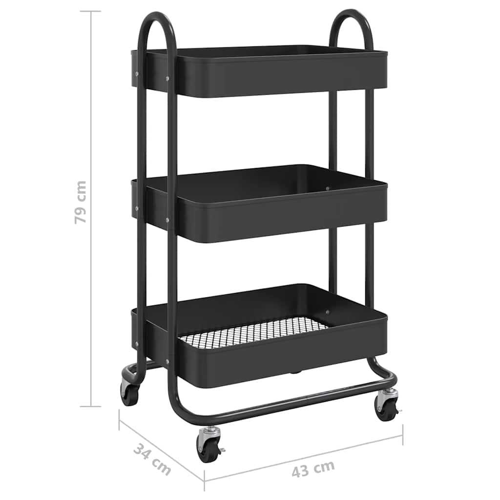 Trolley 3-laags 43x34x79 cm staal zwart is nu te koop bij PeponiXL, paradijselijk wonen!