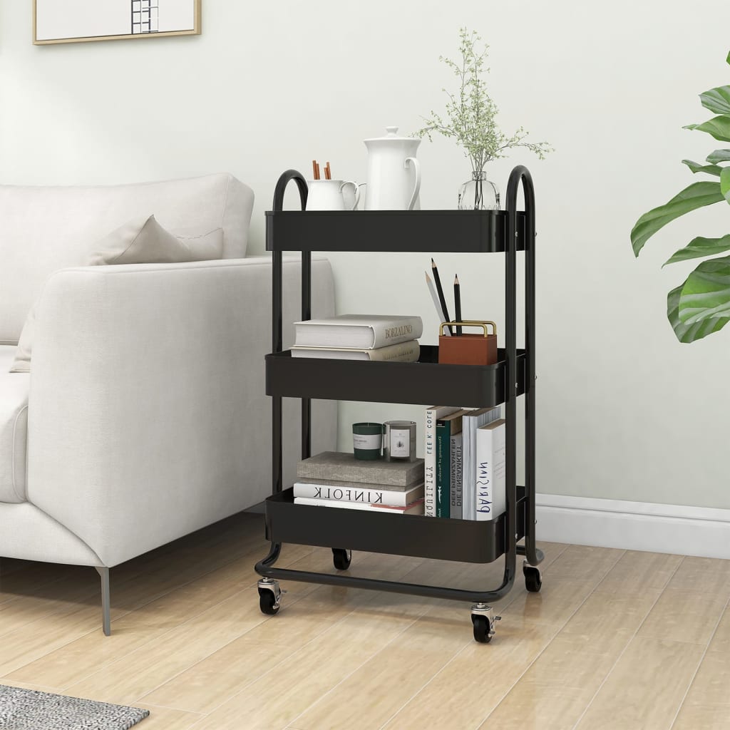 Trolley 3-laags 43x34x79 cm staal zwart is nu te koop bij PeponiXL, paradijselijk wonen!