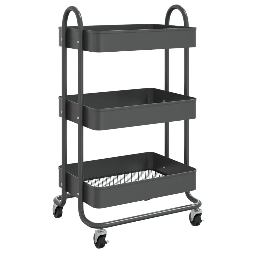 Trolley 3-laags 43x34x79 cm staal antracietkleurig is nu te koop bij PeponiXL, paradijselijk wonen!
