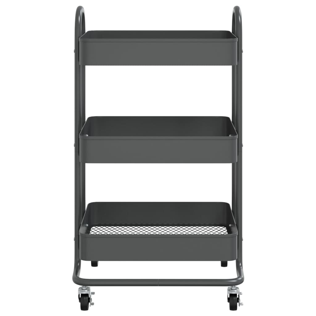 Trolley 3-laags 43x34x79 cm staal antracietkleurig is nu te koop bij PeponiXL, paradijselijk wonen!