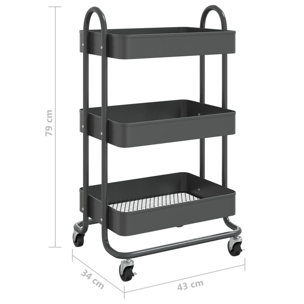 Trolley 3-laags 43x34x79 cm staal antracietkleurig is nu te koop bij PeponiXL, paradijselijk wonen!