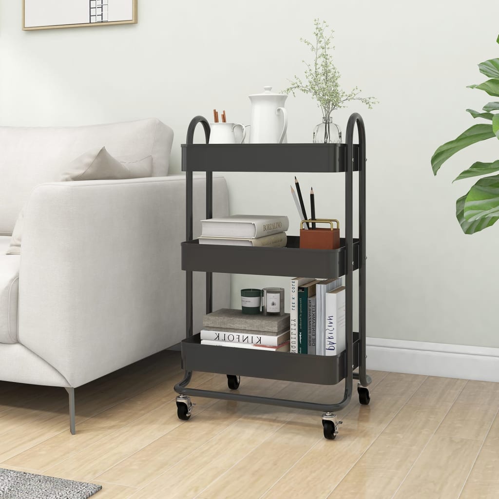 Trolley 3-laags 43x34x79 cm staal antracietkleurig is nu te koop bij PeponiXL, paradijselijk wonen!