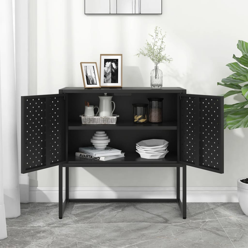 Dressoir 75x35x75 cm staal zwart is nu te koop bij PeponiXL, paradijselijk wonen!