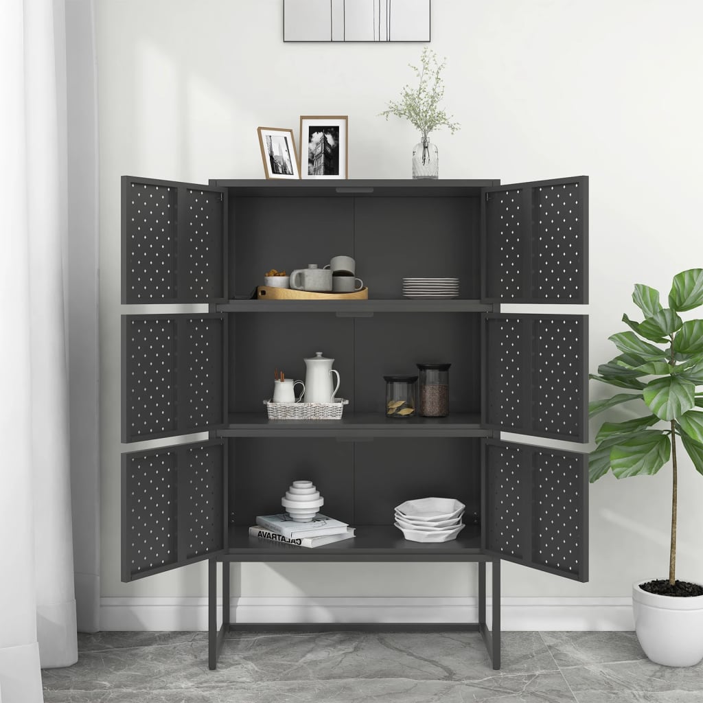 Hoge kast 80x35x135 cm staal antracietkleurig is nu te koop bij PeponiXL, paradijselijk wonen!
