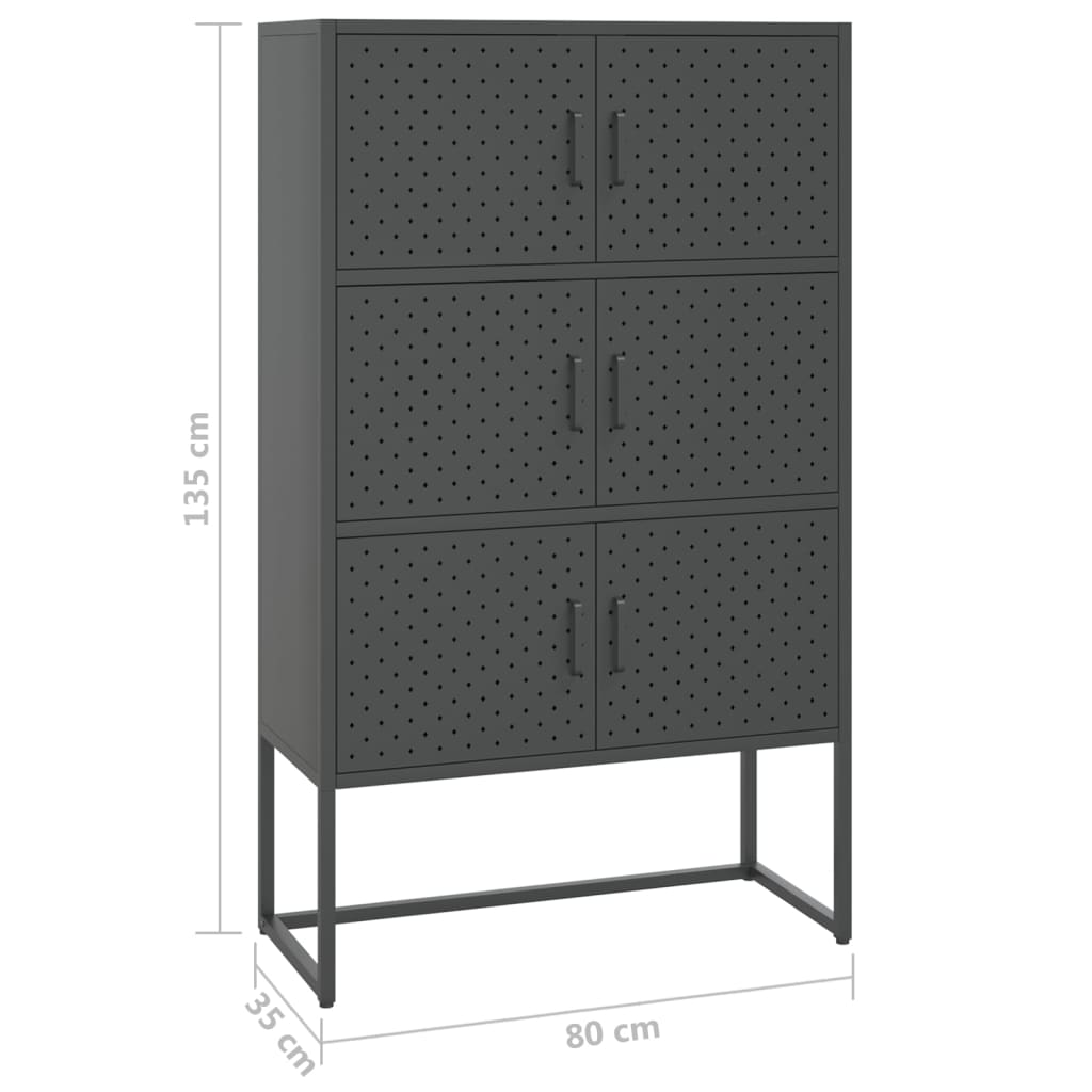 Hoge kast 80x35x135 cm staal antracietkleurig is nu te koop bij PeponiXL, paradijselijk wonen!