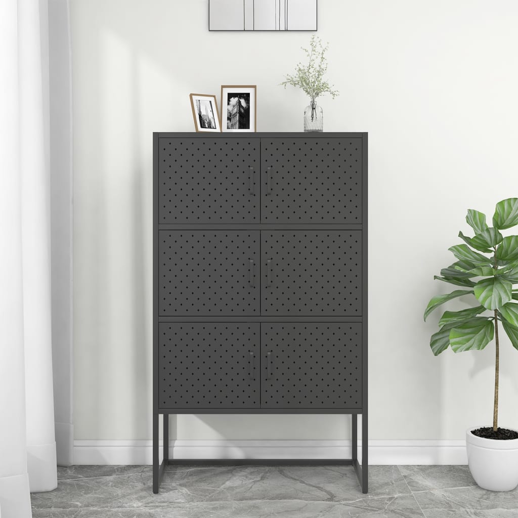 Hoge kast 80x35x135 cm staal antracietkleurig is nu te koop bij PeponiXL, paradijselijk wonen!