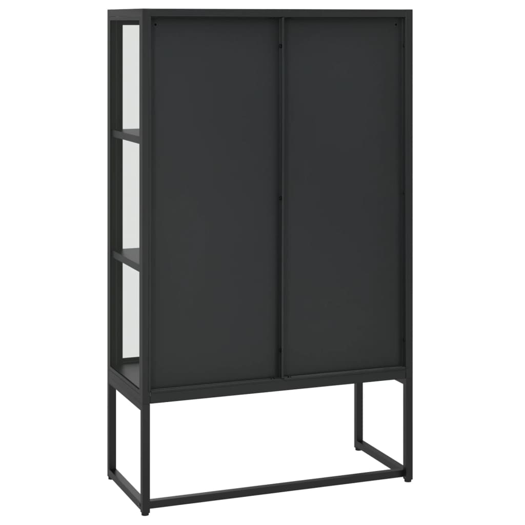 Hoge kast 80x35x135 cm staal en gehard glas zwart
