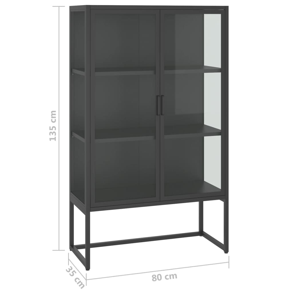 Hoge kast 80x35x135 cm staal en gehard glas antracietkleurig is nu te koop bij PeponiXL, paradijselijk wonen!