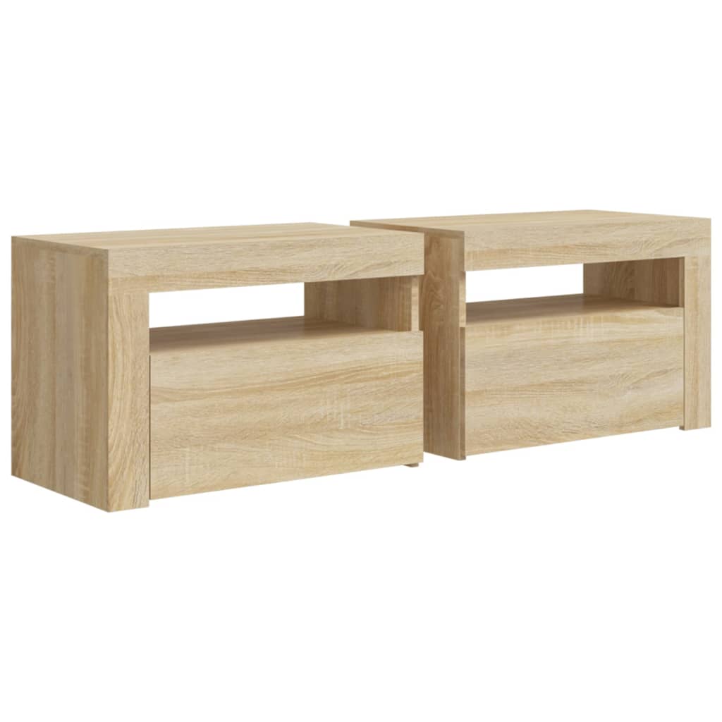Nachtkastjes 2 st met LED-verlichting 60x35x40 cm sonoma eiken is nu te koop bij PeponiXL, paradijselijk wonen!