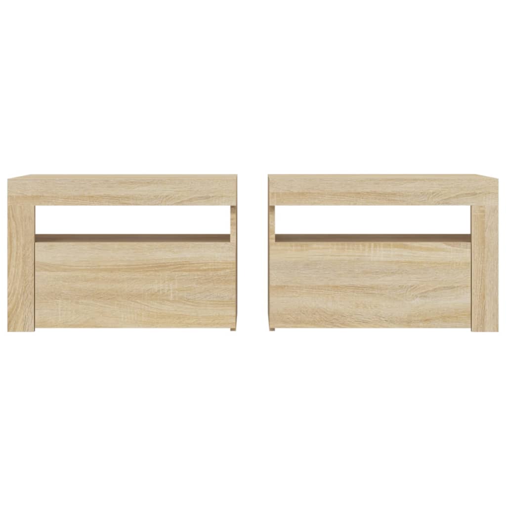 Nachtkastjes 2 st met LED-verlichting 60x35x40 cm sonoma eiken is nu te koop bij PeponiXL, paradijselijk wonen!
