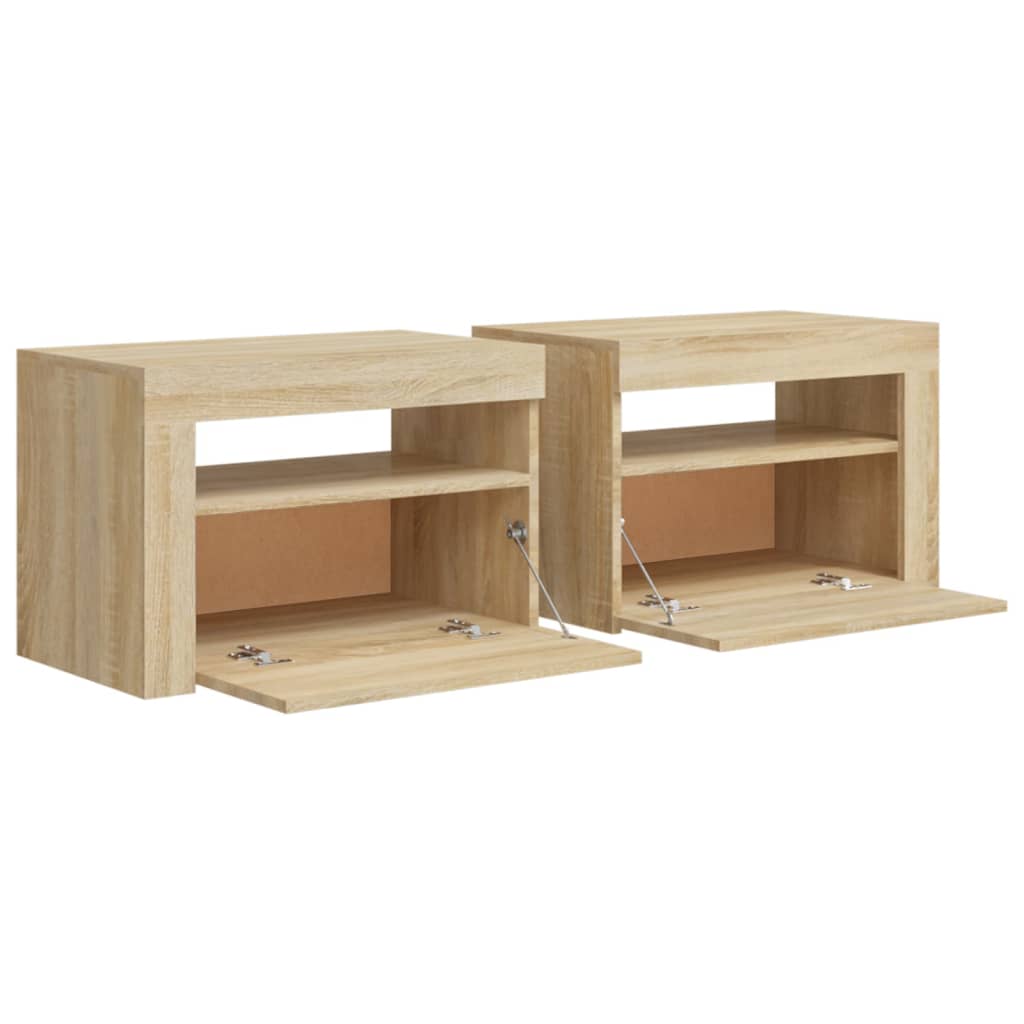 Nachtkastjes 2 st met LED-verlichting 60x35x40 cm sonoma eiken is nu te koop bij PeponiXL, paradijselijk wonen!