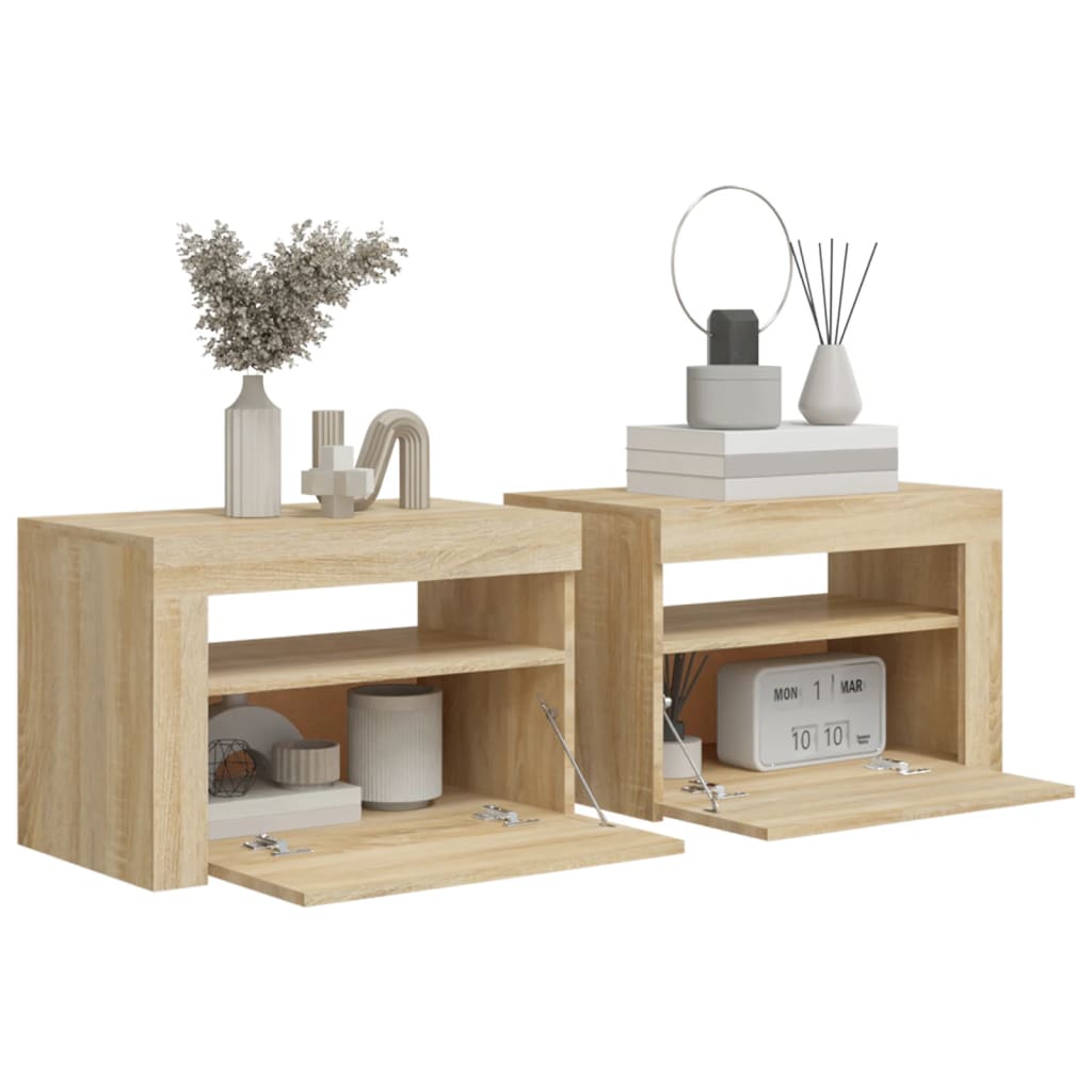 Nachtkastjes 2 st met LED-verlichting 60x35x40 cm sonoma eiken is nu te koop bij PeponiXL, paradijselijk wonen!