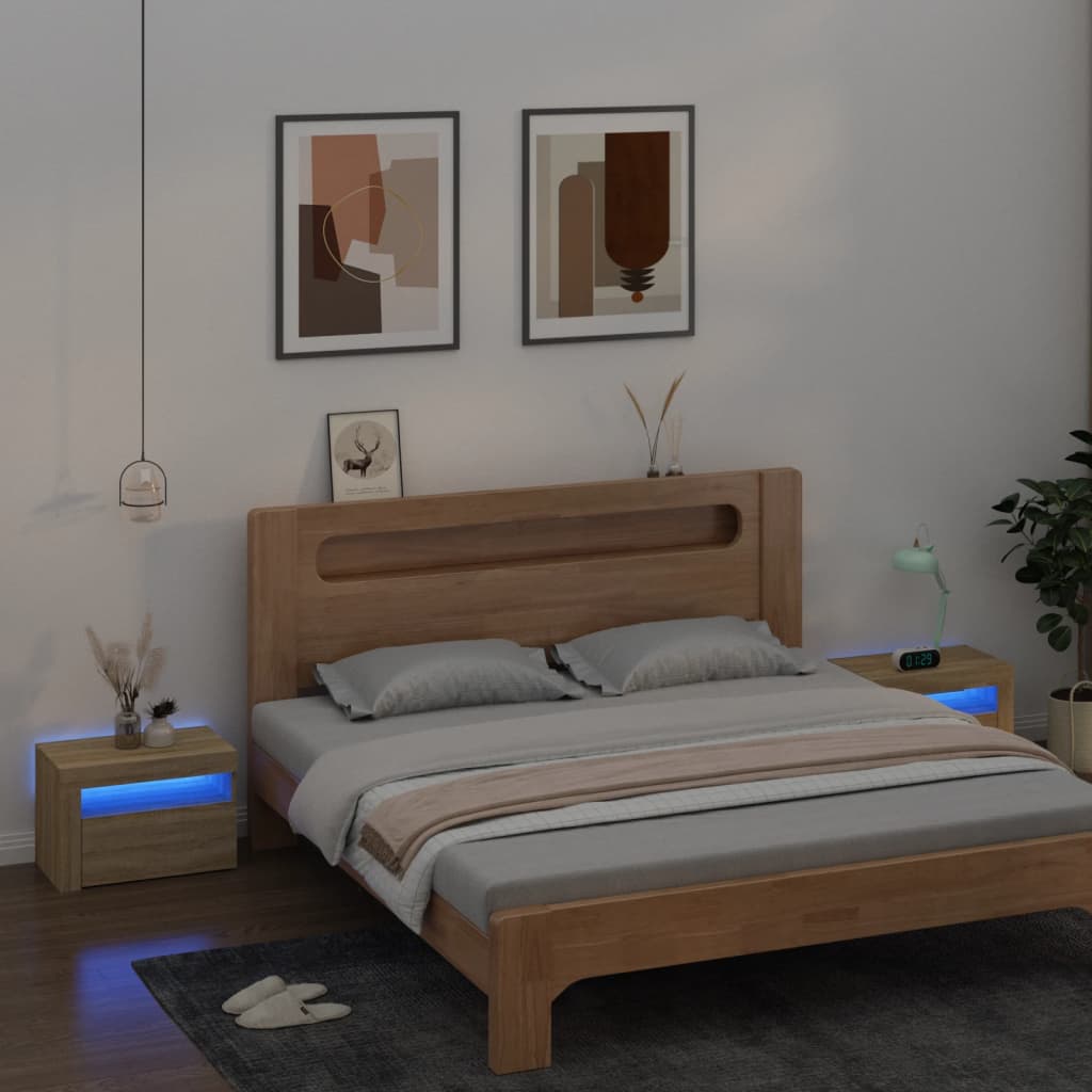 Nachtkastjes 2 st met LED-verlichting 60x35x40 cm sonoma eiken is nu te koop bij PeponiXL, paradijselijk wonen!
