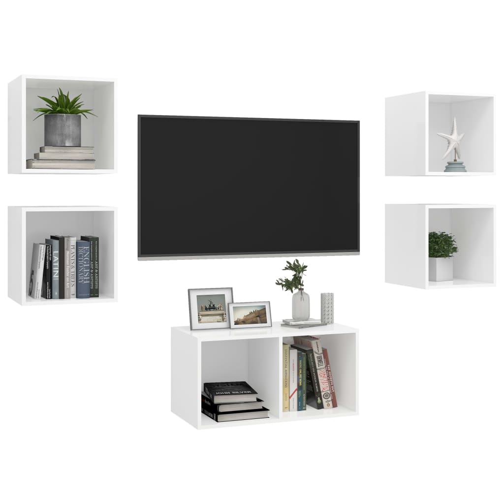 5-delige Tv-meubelset bewerkt hout wit is nu te koop bij PeponiXL, paradijselijk wonen!