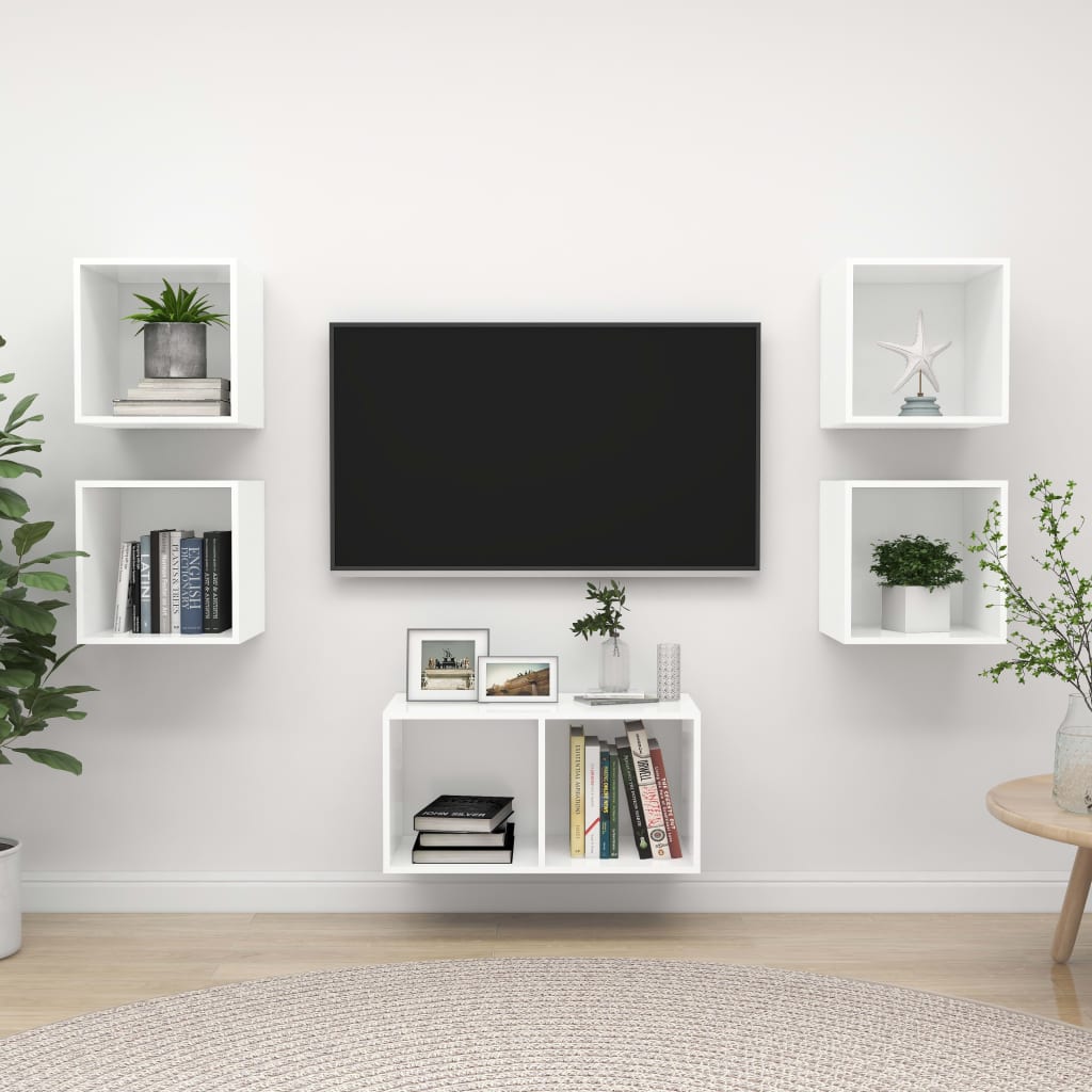 5-delige Tv-meubelset bewerkt hout wit is nu te koop bij PeponiXL, paradijselijk wonen!