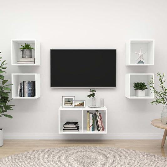 5-delige Tv-meubelset bewerkt hout wit is nu te koop bij PeponiXL, paradijselijk wonen!