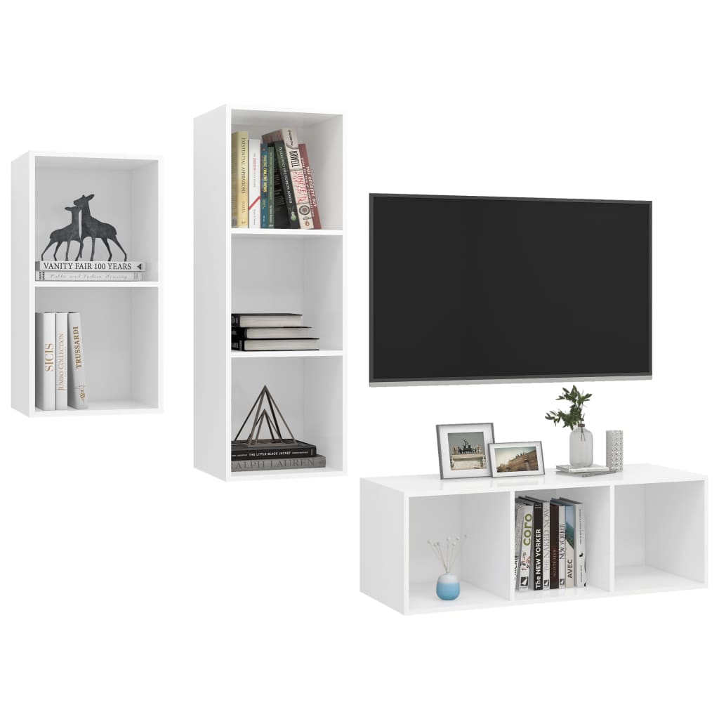 3-delige Tv-meubelset spaanplaat wit is nu te koop bij PeponiXL, paradijselijk wonen!