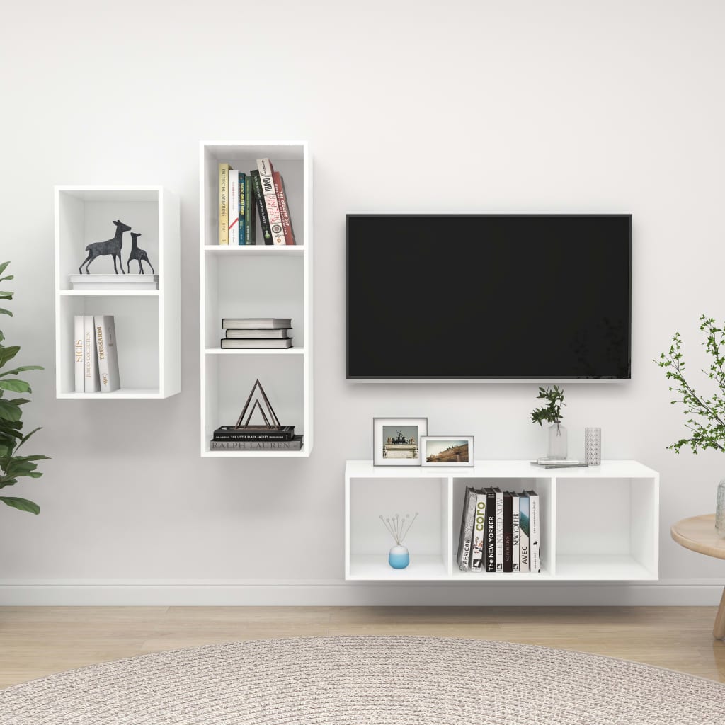 3-delige Tv-meubelset spaanplaat wit is nu te koop bij PeponiXL, paradijselijk wonen!