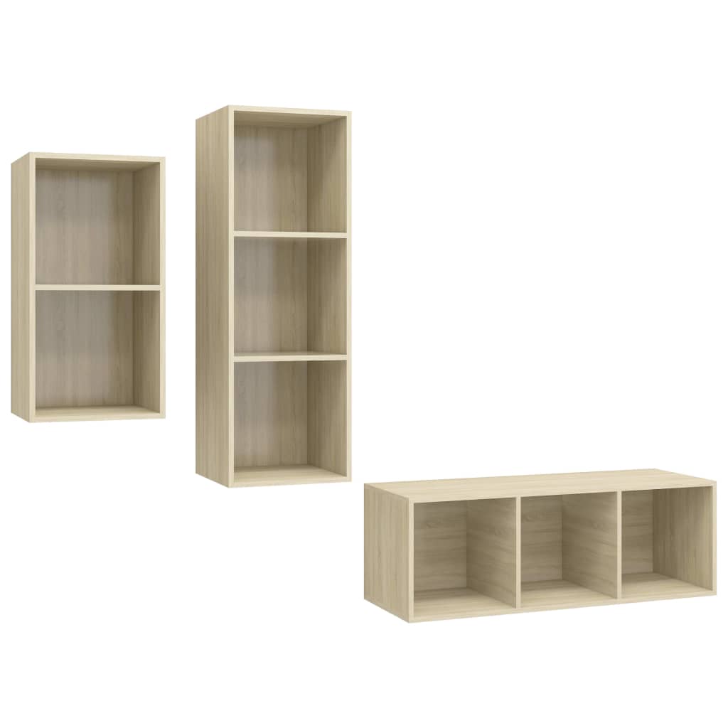 3-delige Tv-meubelset bewerkt hout sonoma eikenkleurig is nu te koop bij PeponiXL, paradijselijk wonen!
