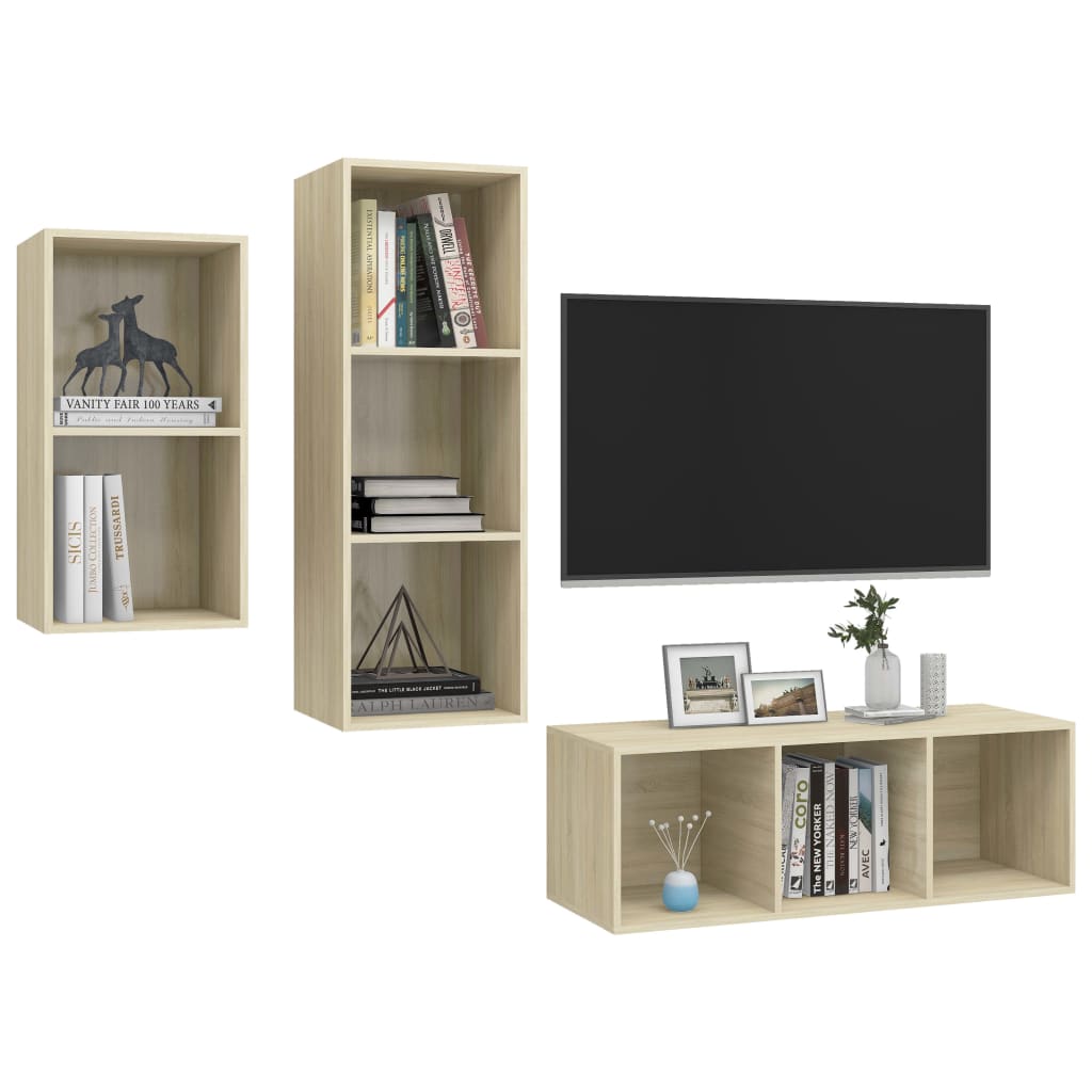 3-delige Tv-meubelset bewerkt hout sonoma eikenkleurig is nu te koop bij PeponiXL, paradijselijk wonen!