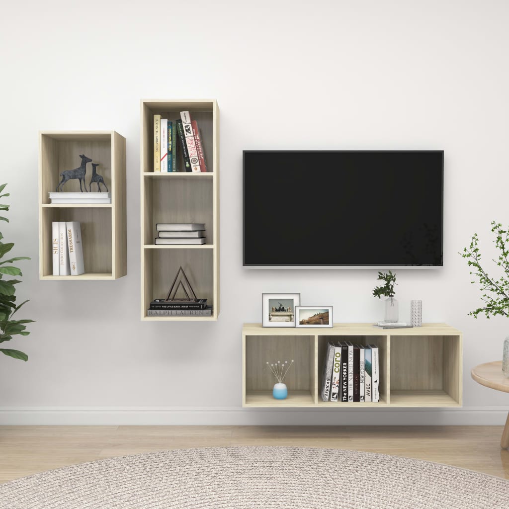 3-delige Tv-meubelset bewerkt hout sonoma eikenkleurig is nu te koop bij PeponiXL, paradijselijk wonen!