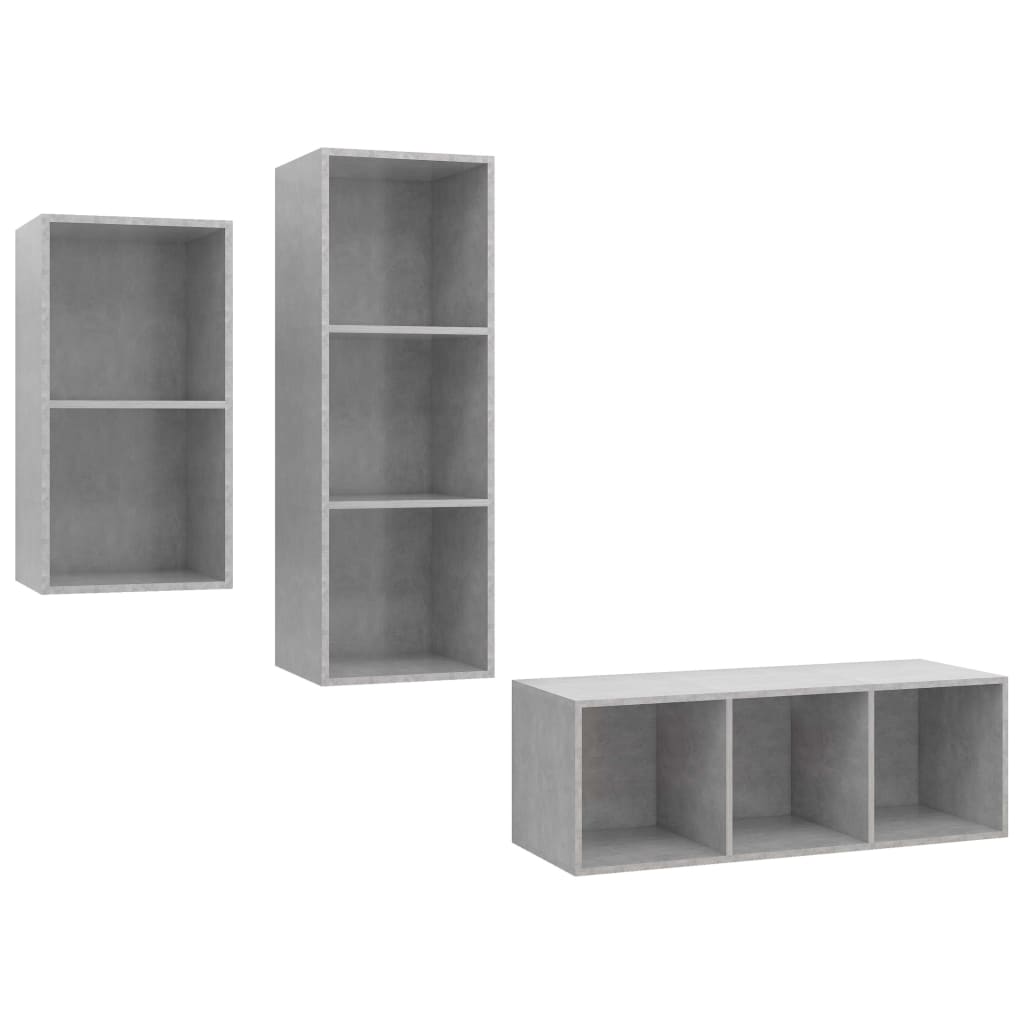 3-delige Tv-meubelset spaanplaat betongrijs is nu te koop bij PeponiXL, paradijselijk wonen!