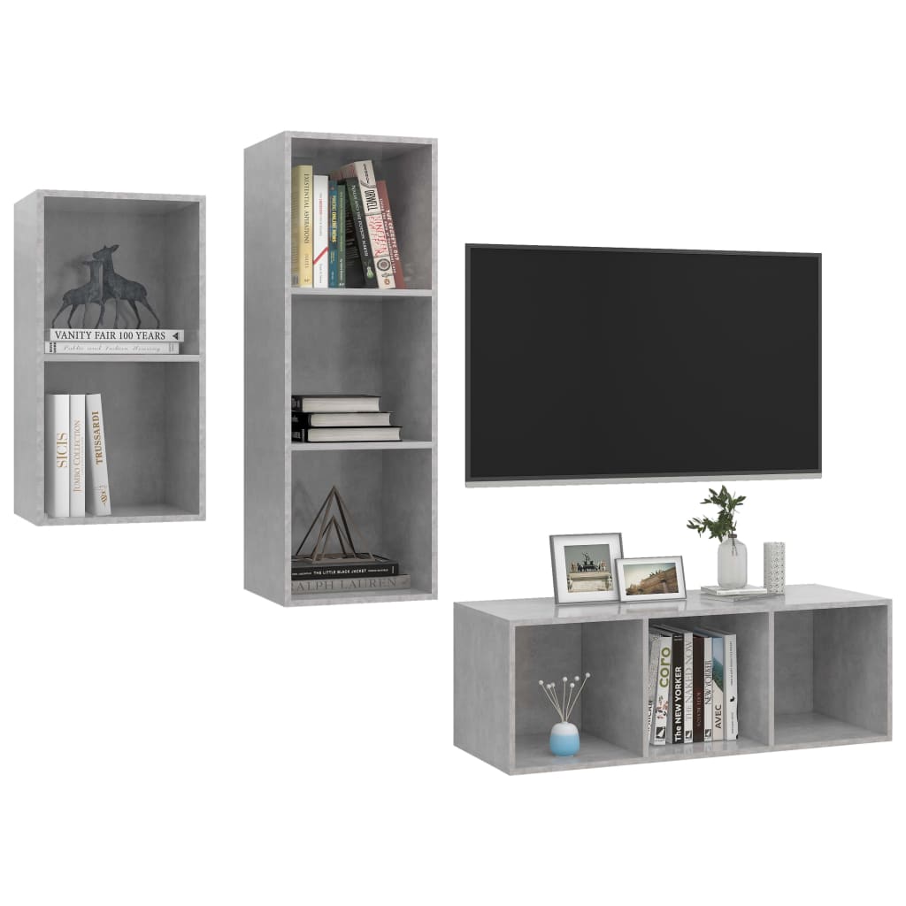 3-delige Tv-meubelset spaanplaat betongrijs is nu te koop bij PeponiXL, paradijselijk wonen!