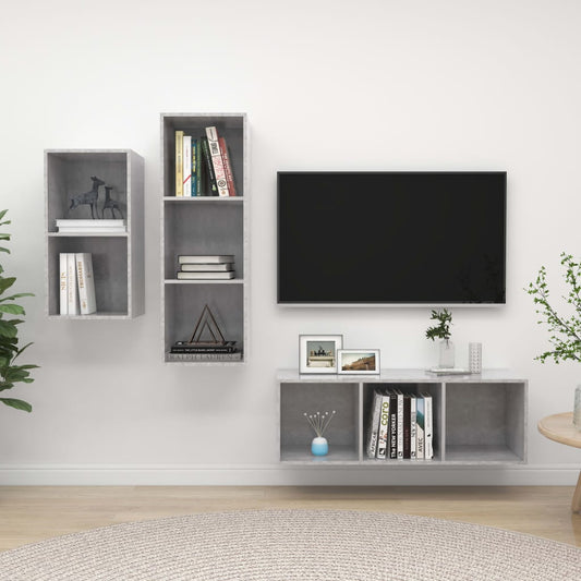 3-delige Tv-meubelset spaanplaat betongrijs is nu te koop bij PeponiXL, paradijselijk wonen!