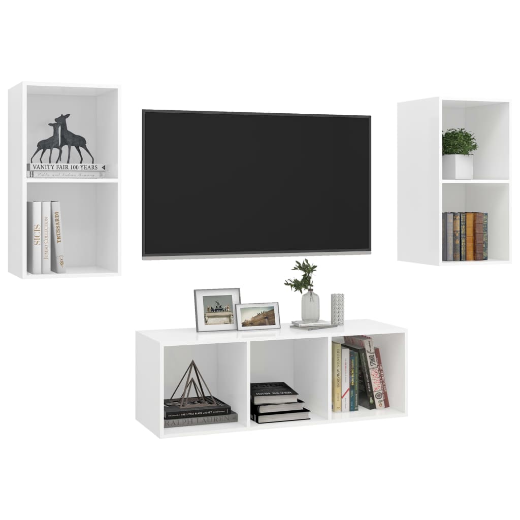 3-delige Tv-meubelset spaanplaat wit is nu te koop bij PeponiXL, paradijselijk wonen!