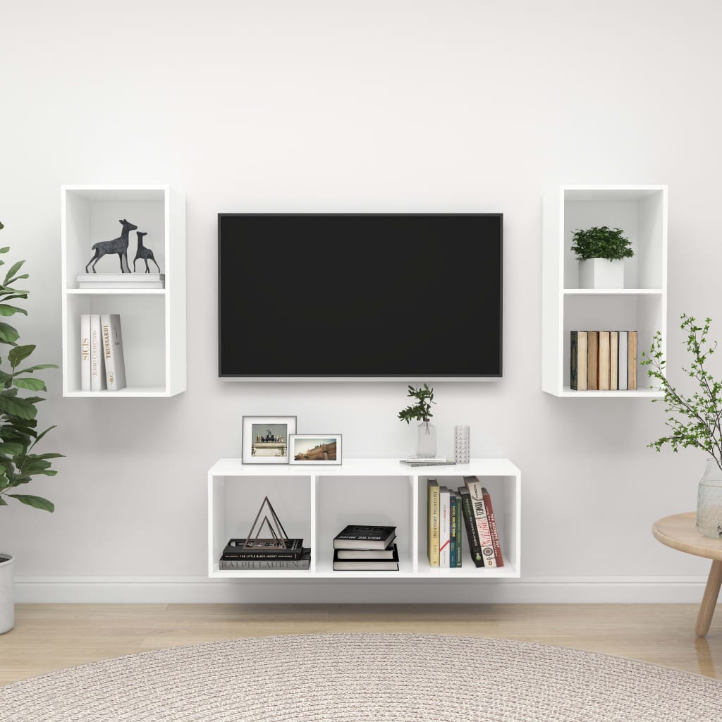 3-delige Tv-meubelset spaanplaat wit is nu te koop bij PeponiXL, paradijselijk wonen!