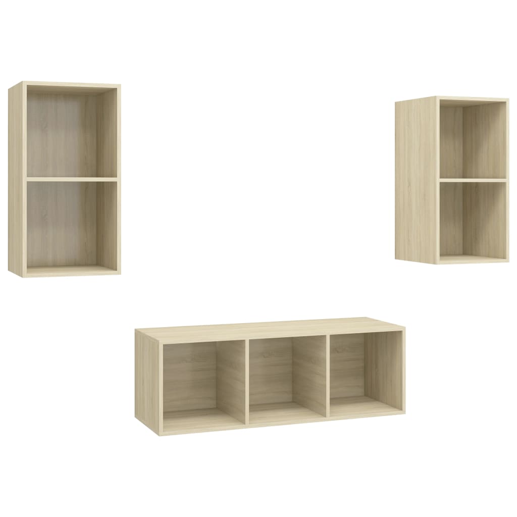 3-delige Tv-meubelset spaanplaat sonoma eikenkleurig is nu te koop bij PeponiXL, paradijselijk wonen!