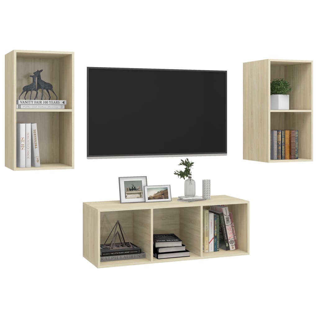 3-delige Tv-meubelset spaanplaat sonoma eikenkleurig is nu te koop bij PeponiXL, paradijselijk wonen!