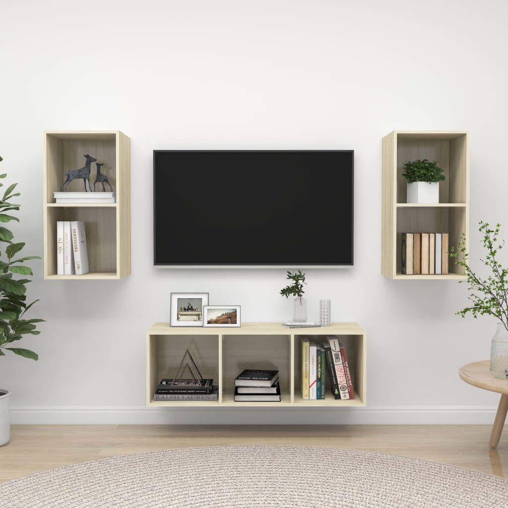 3-delige Tv-meubelset spaanplaat sonoma eikenkleurig is nu te koop bij PeponiXL, paradijselijk wonen!