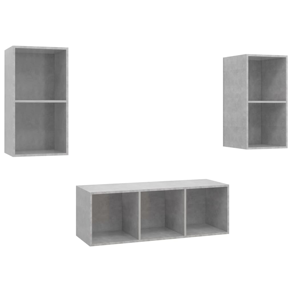 3-delige Tv-meubelset spaanplaat betongrijs is nu te koop bij PeponiXL, paradijselijk wonen!