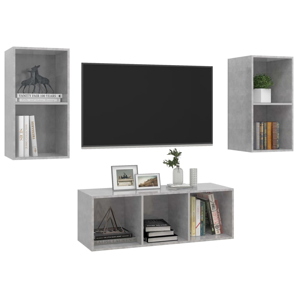 3-delige Tv-meubelset spaanplaat betongrijs is nu te koop bij PeponiXL, paradijselijk wonen!