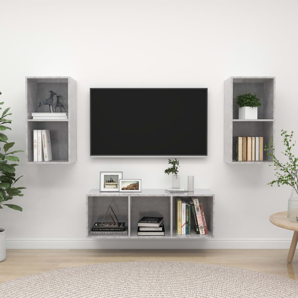 3-delige Tv-meubelset spaanplaat betongrijs is nu te koop bij PeponiXL, paradijselijk wonen!
