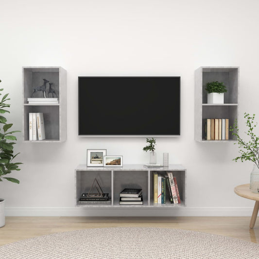 3-delige Tv-meubelset spaanplaat betongrijs is nu te koop bij PeponiXL, paradijselijk wonen!