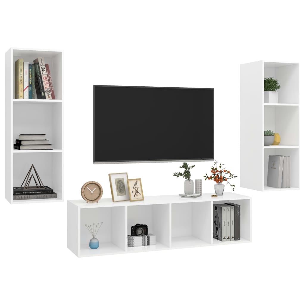 3-delige Tv-meubelset spaanplaat wit is nu te koop bij PeponiXL, paradijselijk wonen!