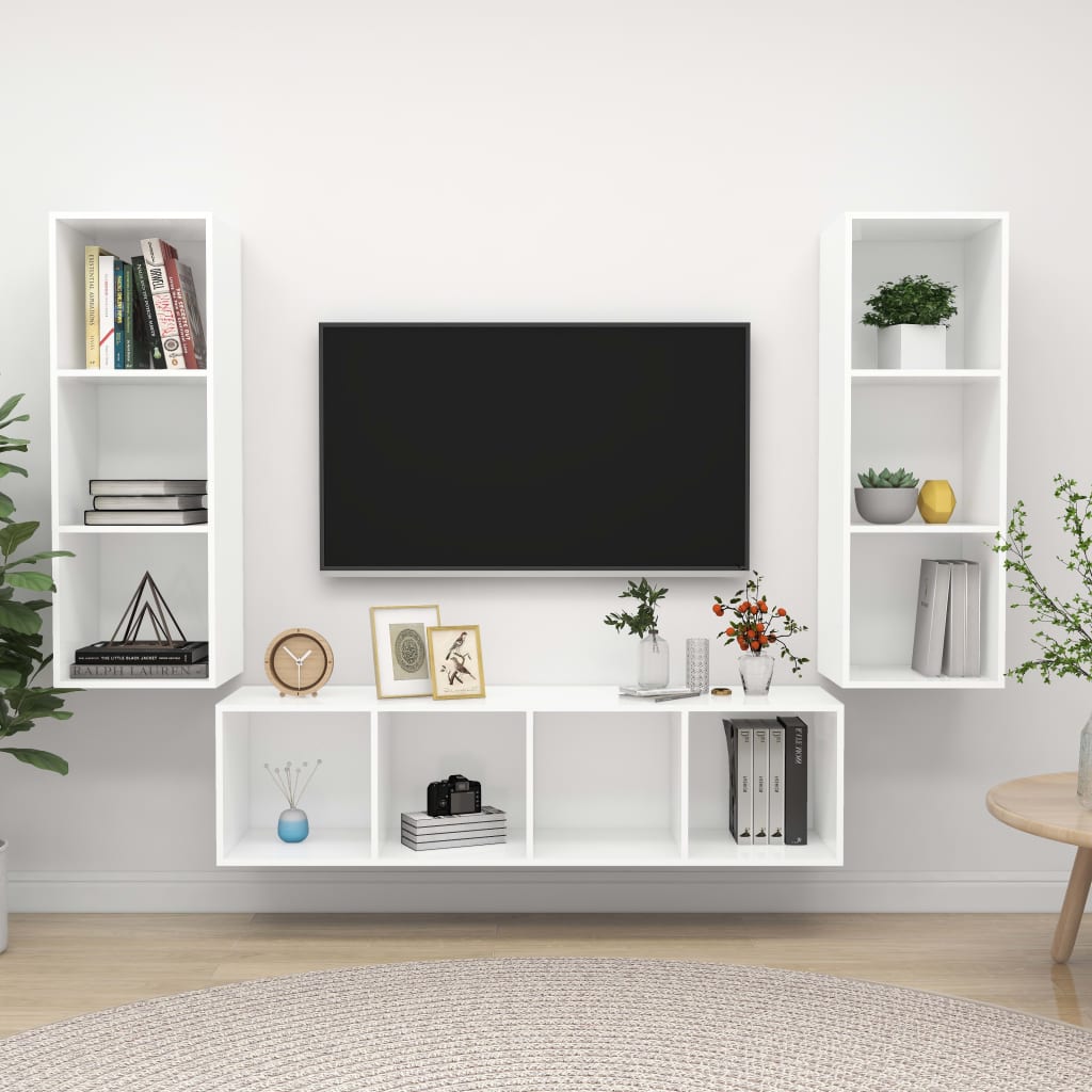 3-delige Tv-meubelset spaanplaat wit is nu te koop bij PeponiXL, paradijselijk wonen!
