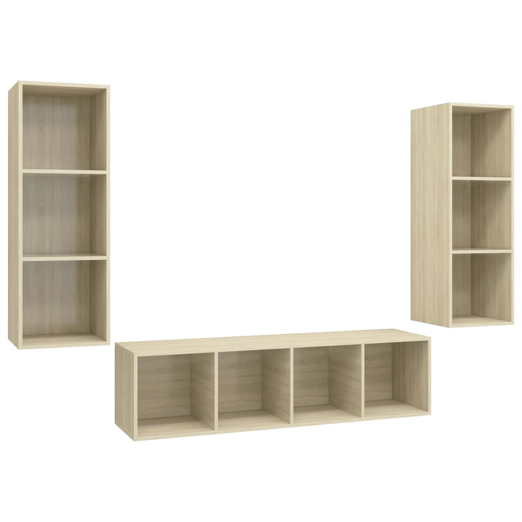3-delige Tv-meubelset spaanplaat sonoma eikenkleurig is nu te koop bij PeponiXL, paradijselijk wonen!
