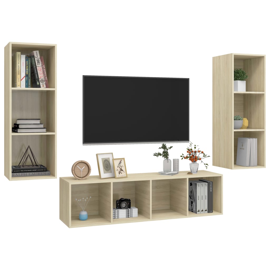 3-delige Tv-meubelset spaanplaat sonoma eikenkleurig is nu te koop bij PeponiXL, paradijselijk wonen!