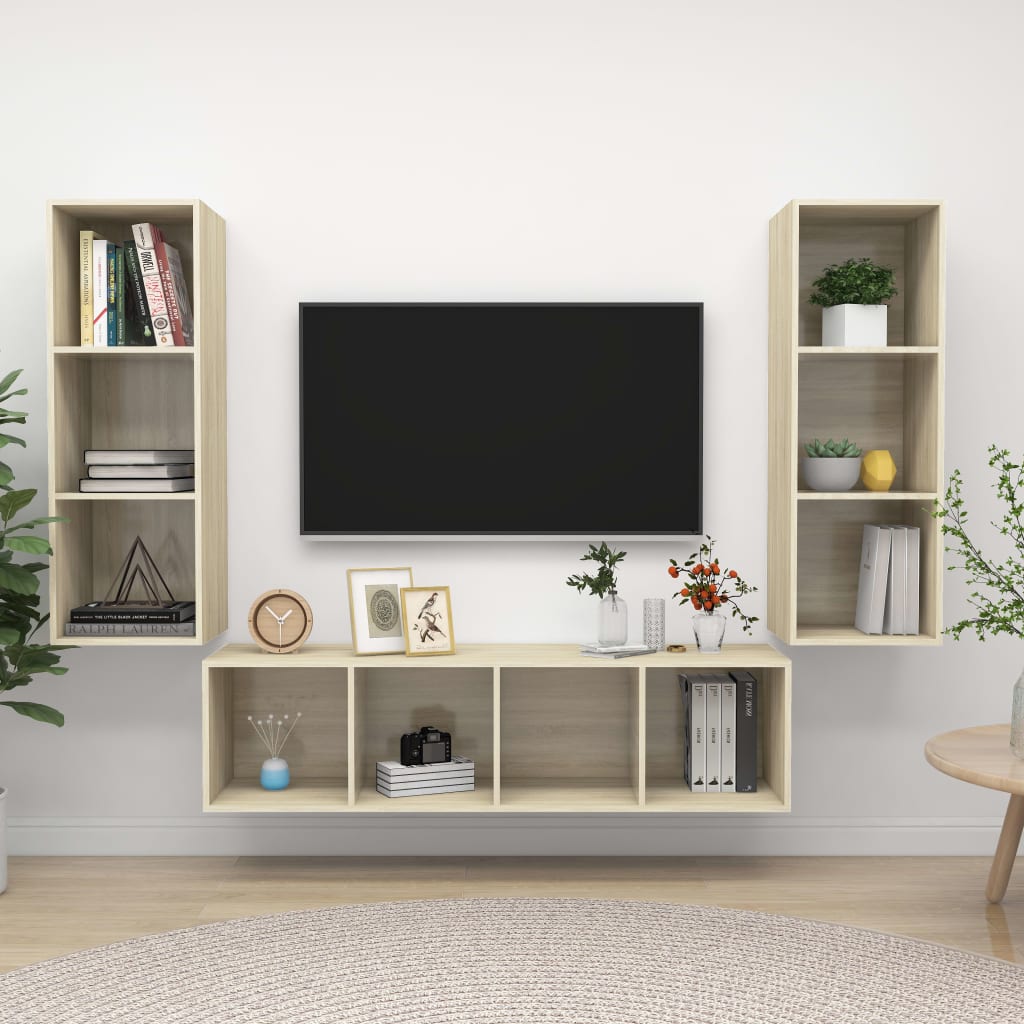 3-delige Tv-meubelset spaanplaat sonoma eikenkleurig is nu te koop bij PeponiXL, paradijselijk wonen!