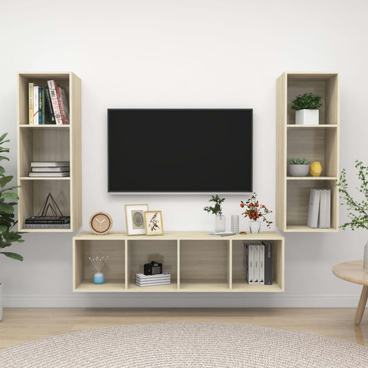 3-delige Tv-meubelset spaanplaat sonoma eikenkleurig is nu te koop bij PeponiXL, paradijselijk wonen!