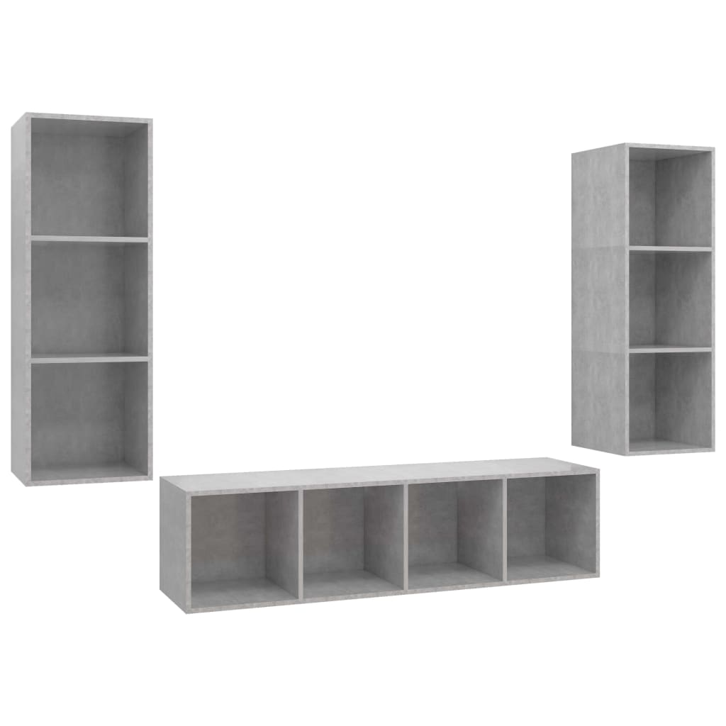 3-delige Tv-meubelset spaanplaat betongrijs is nu te koop bij PeponiXL, paradijselijk wonen!
