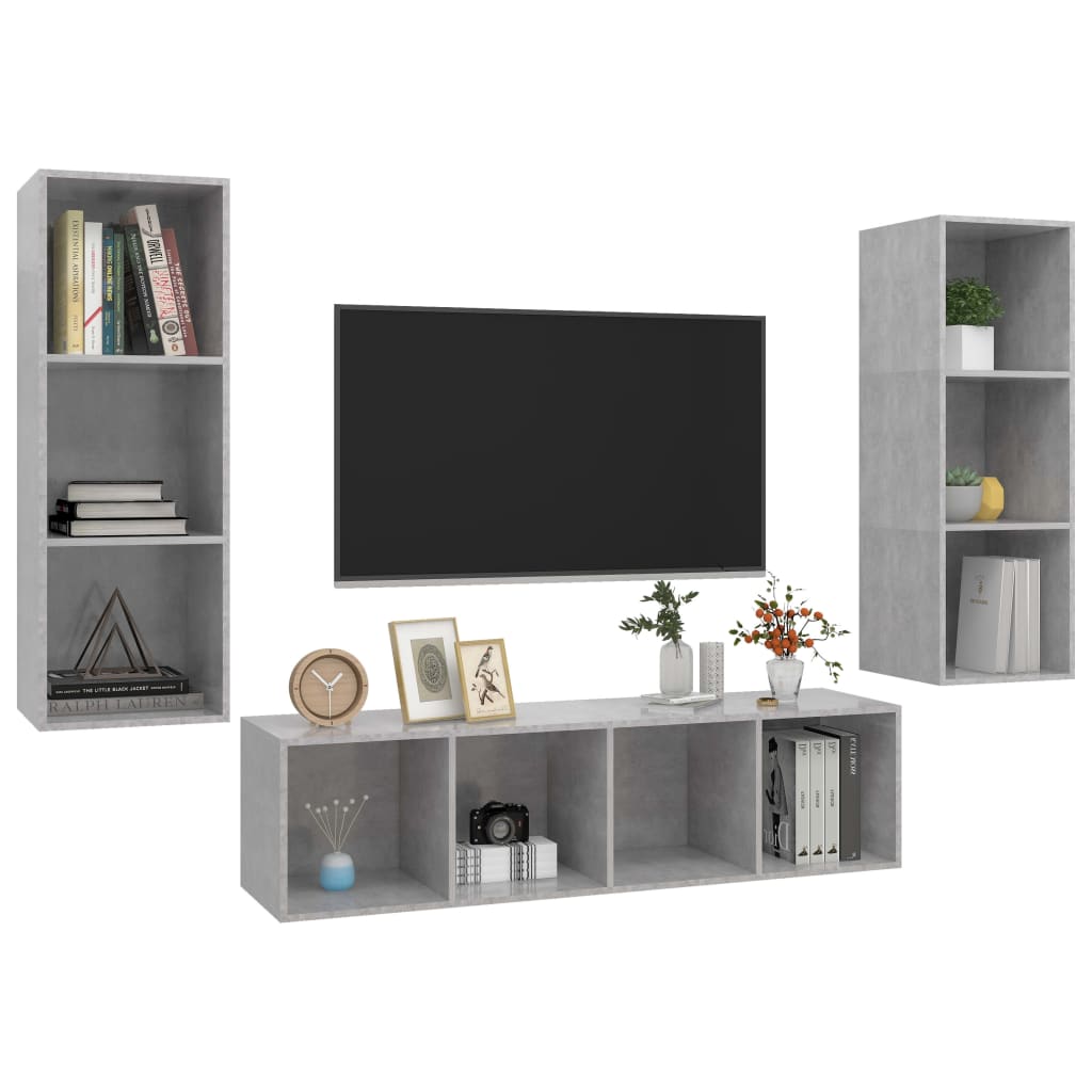 3-delige Tv-meubelset spaanplaat betongrijs is nu te koop bij PeponiXL, paradijselijk wonen!