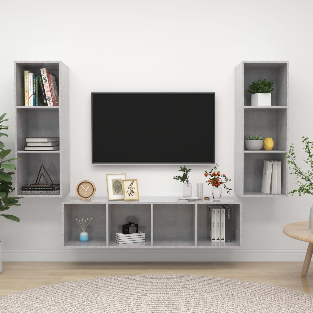 3-delige Tv-meubelset spaanplaat betongrijs is nu te koop bij PeponiXL, paradijselijk wonen!