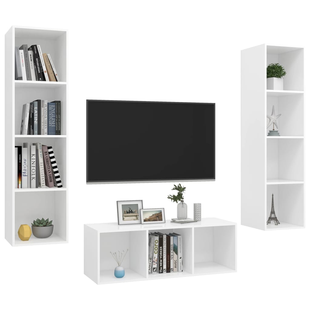 3-delige Tv-meubelset spaanplaat wit is nu te koop bij PeponiXL, paradijselijk wonen!